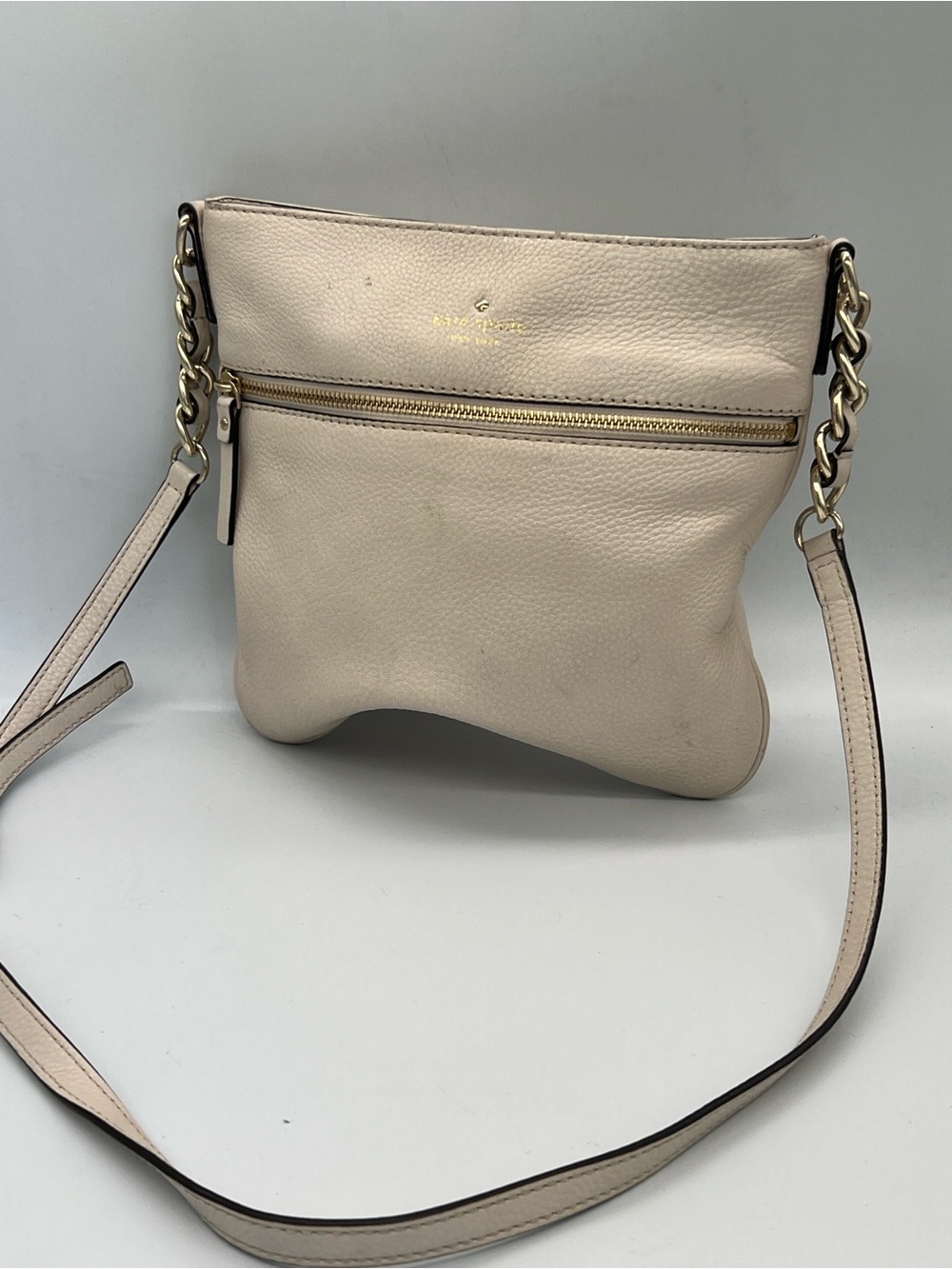 kate spade Cream Pebbled Leather Chain-Detail Crossbody